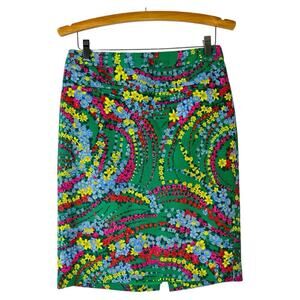 Talbots green pink blue floral spring colorful preppy office pencil skirt 4